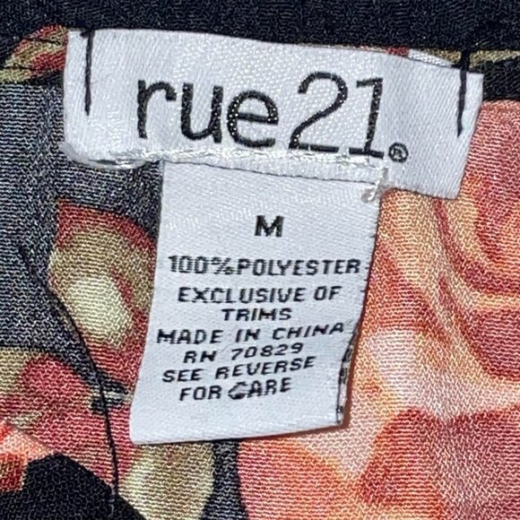 rue21 Black Peach Pink Green Floral Long Sleeved Elastic Waist Dress Size M - Picture 4 of 7